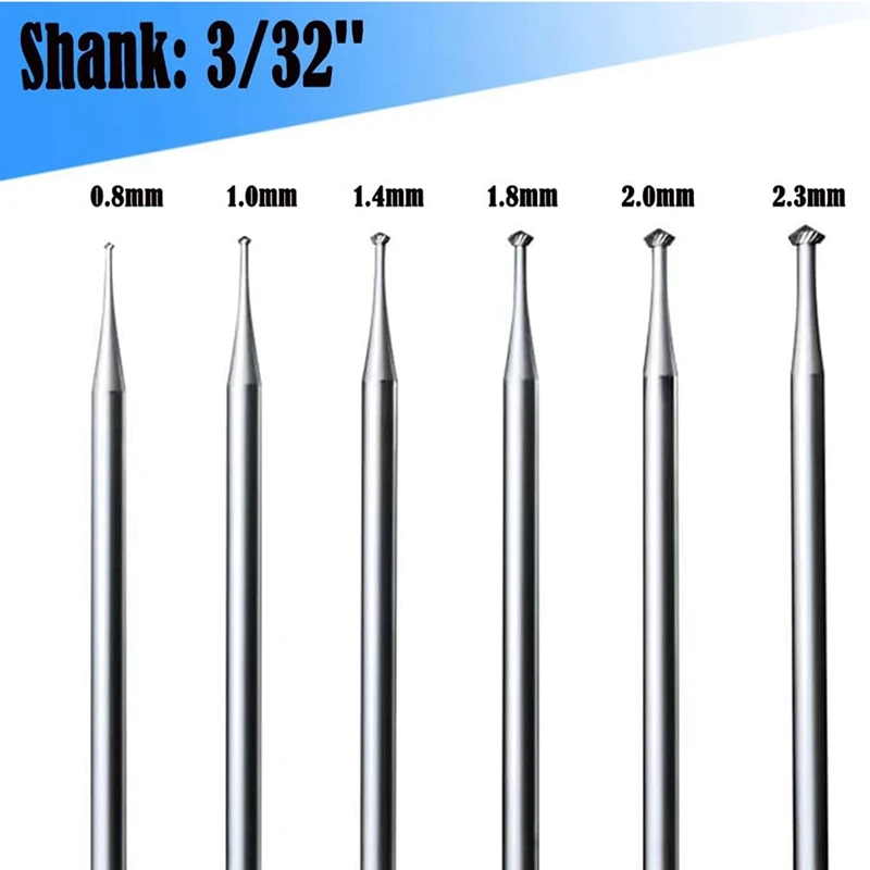 6Pcs 90º Burr Set - 3/32Inch Shank Jewelry Making Setting Burs For Lapidary 008-023 Durable Easy Install