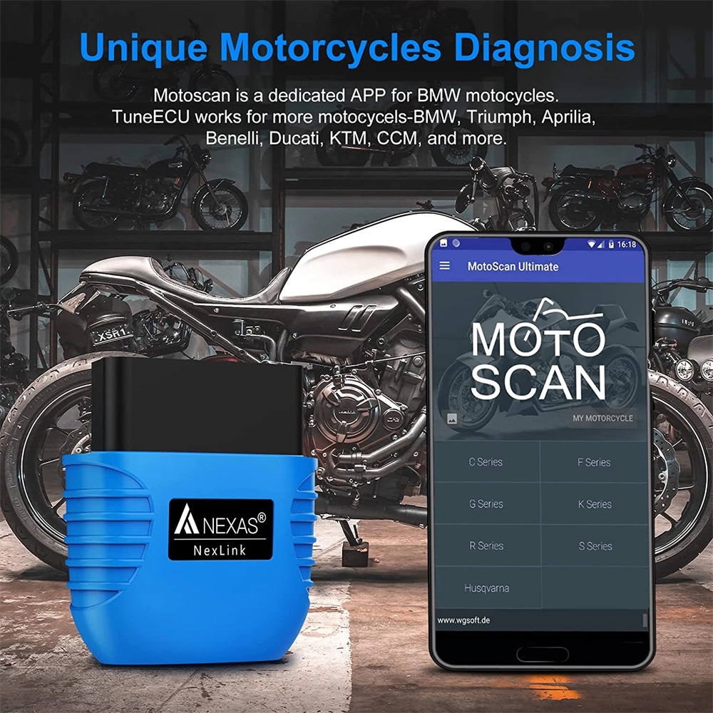 NEXAS NexLink Motorrad-Diagnosetool Bluetooth 5.0 OBD2 EOBD-Scanner für iOS Android Windows Fehlercodeleser Check Engine