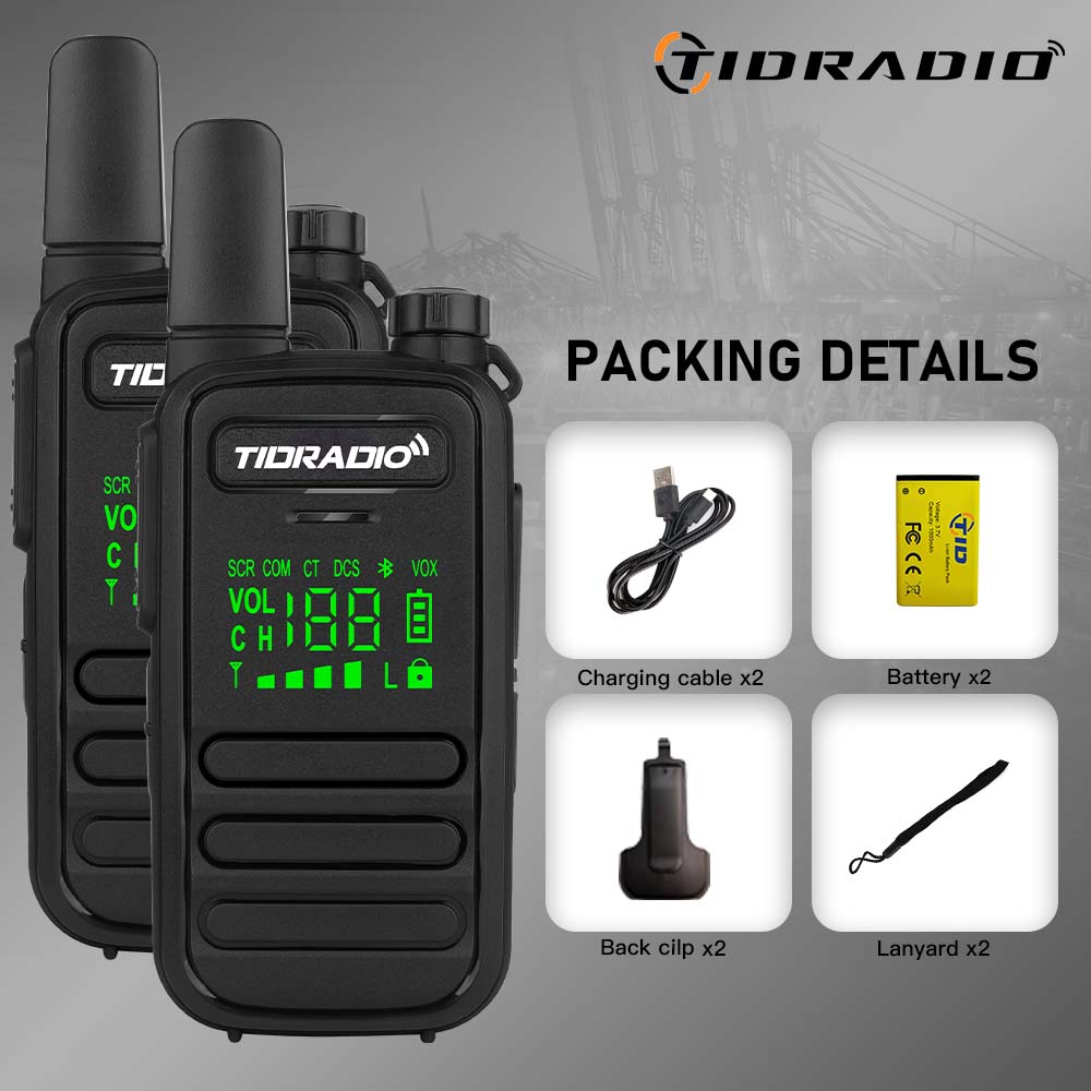 TIDRADIO-Mini Walkie Talkie portátil, 2 piezas, PMR446/ FRS, IP55, impermeable, sin licencia, programación inalámbrica NOAA