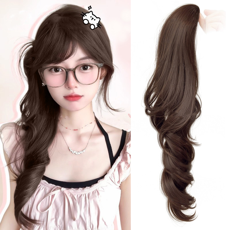 LUPU 18-дюймовый длинный вьющийся зажим для волос, наращивание хвоста, синтетический черный, коричневый парик, шиньон с заколкой для волос в виде краба для женской одежды