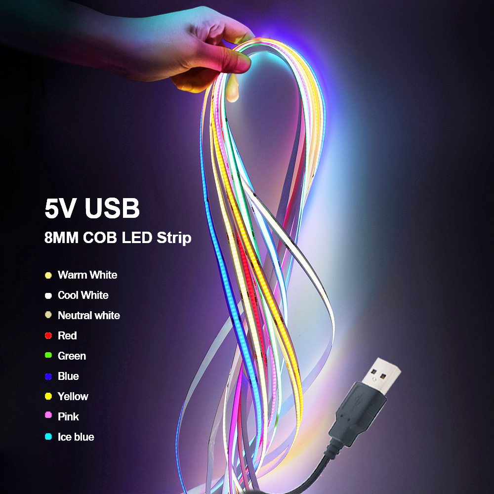 DC 5V USB COB Led Strip Light White/Red/Green/Pink/Ice Blue/Yellow 320 Leds Flexible Ribbon Night Lamp TV Backlights Home Decor