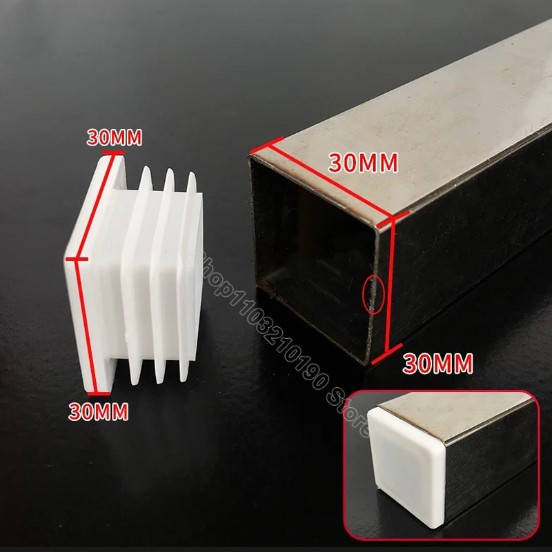 Rechteckige/quadratische weiße Kunststoff-Endkappe, Rohreinsätze, Stopfen, Stopfenabdeckung, Stahl, Tischbeinfüße, 10 x 20 mm bis 200 x 200 mm