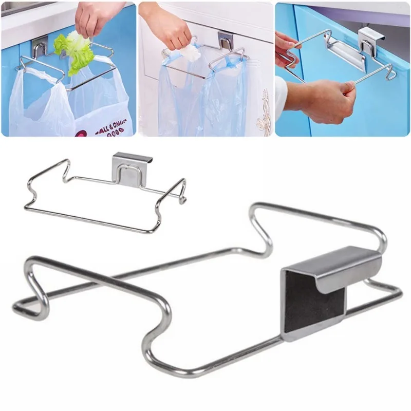 Portaoggetti per sacchetti della spazzatura per porta dell'armadio da cucina Portaoggetti per stoccaggio dei rifiuti per armadio in acciaio inossidabile