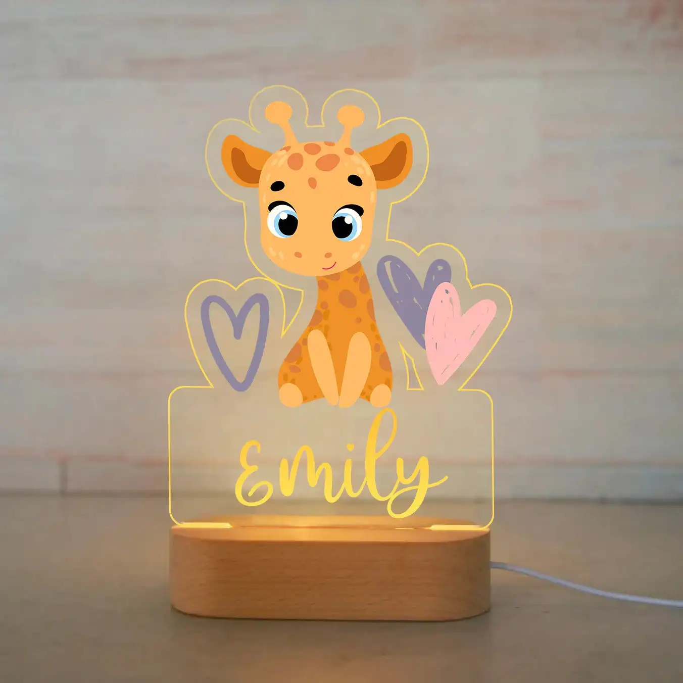ส่วนบุคคลเด็กสัตว์ Night Light CUSTOM ชื่อโคมไฟอะคริลิคเด็กทารกตกแต่งห้องนอน Neonate วันเกิดคริสต์มาสของขวัญ