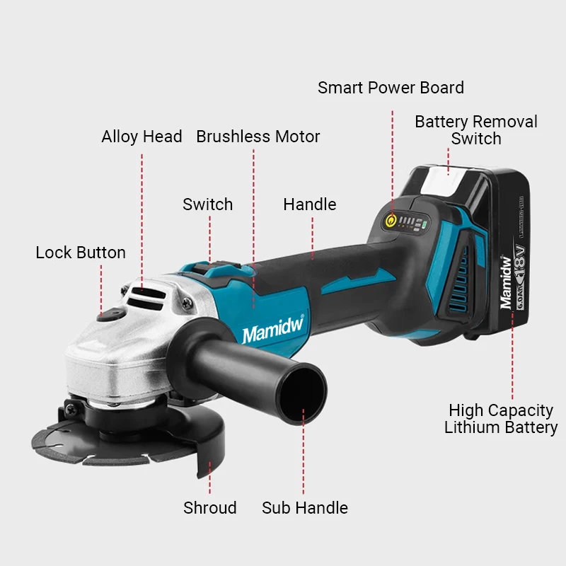 For Makita DGA404 18V 125/100mm Brushless Lithium Electric Angle Grinder Rechargeable Cutting Machine Polishing Machine