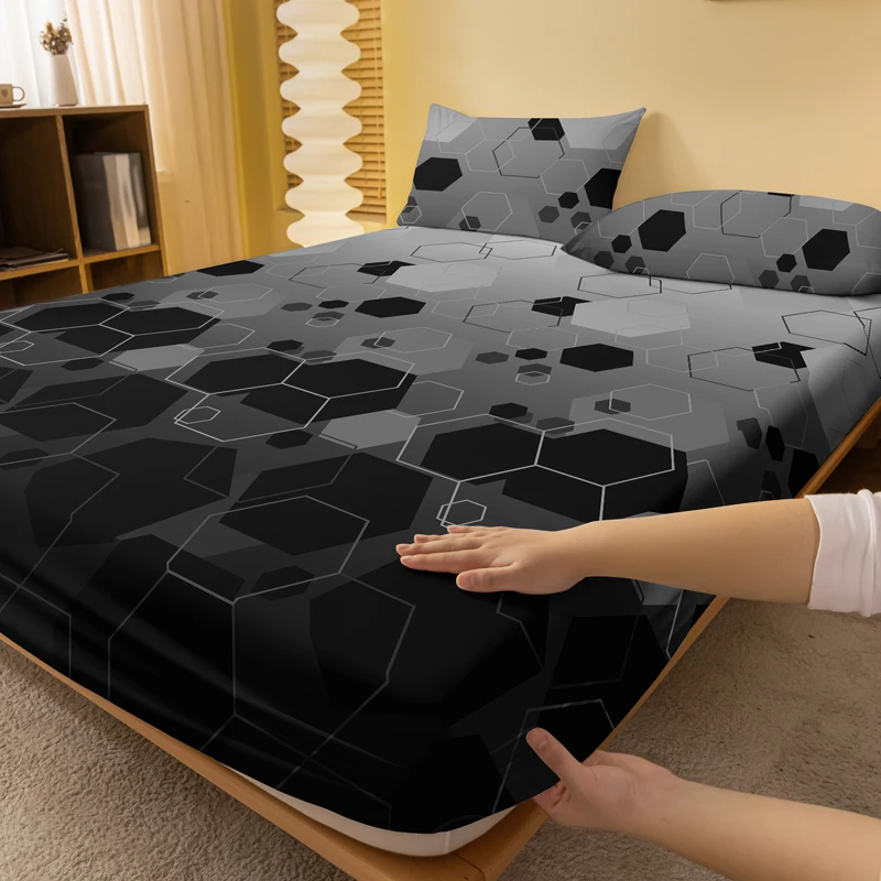 1 lenzuolo con angoli opaco stampato con geometria moderna semplice, copriletto stampato per camera da letto, biancheria da letto (senza federe)