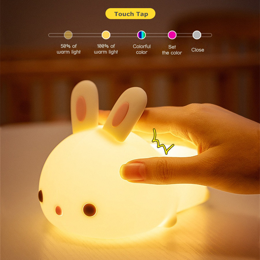 Sensore tattile RGB LED Luce notturna per coniglio 16 colori Lampada per coniglietto in silicone ricaricabile USB per bambini Regalo per festival giocattolo per bambini