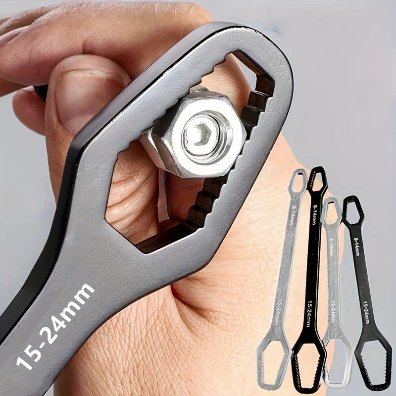 Llave Universal de doble punta, llave de reparación de tuercas de tornillo autoajustable de 3-17mm, llave de trinquete de doble cabeza, ajustable, 1 ud.