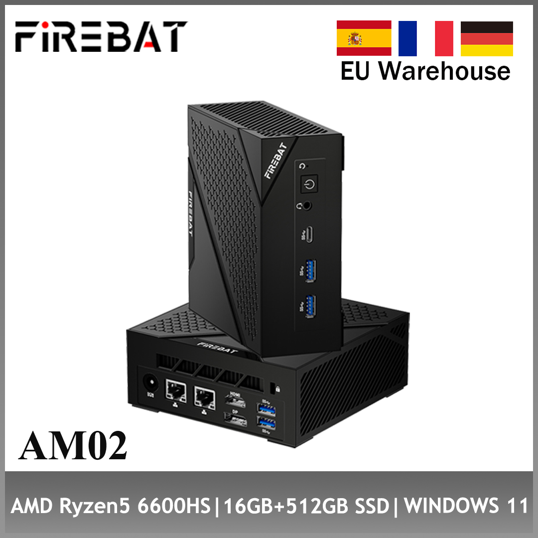 Firebat am02 mini pc und ryzen 5 6600h ddr5 16gb ram 512gb ssd wifi6 bt 5,2 tragbarer desktop mini pc computer netzwerk anschluss hdmi