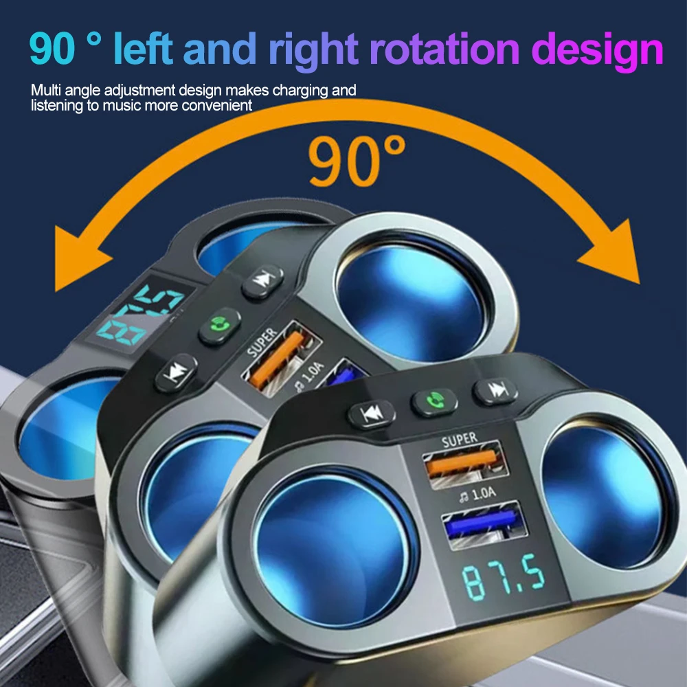 Cargador rápido USB Dual, divisor de encendedor de cigarrillos para coche, transmisores FM automáticos, cargador de coche manos libres con Bluetooth, envío directo