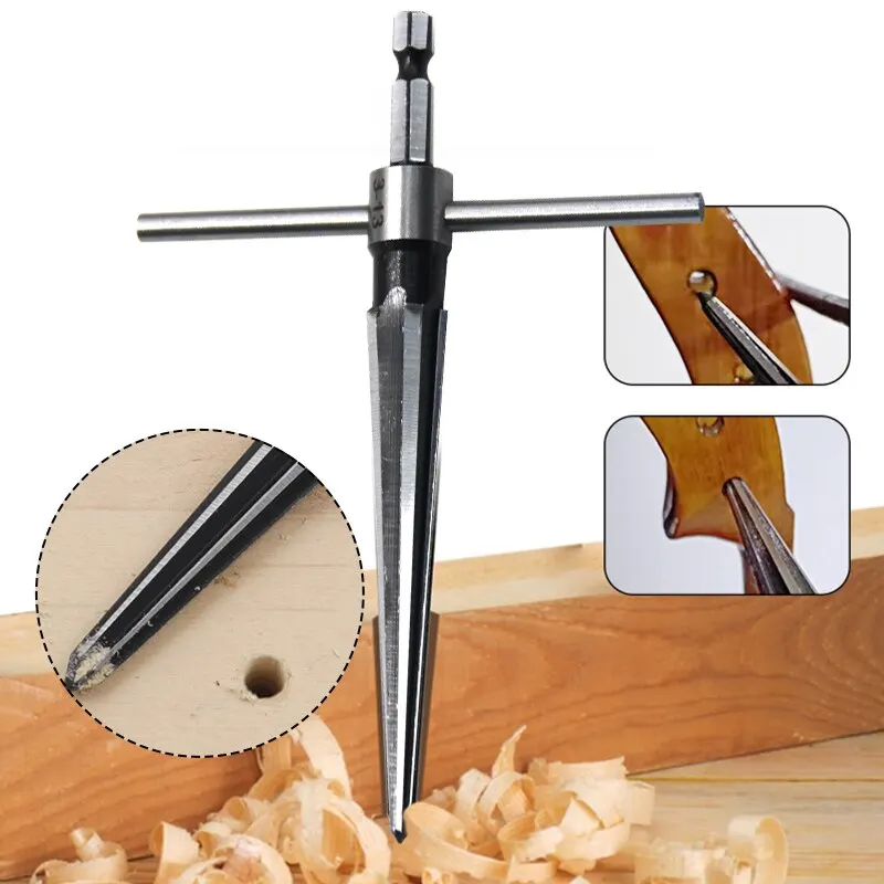Woodwork Taper Reamer 3-13/5-16mm Wooden Board Electric Drill Hole Expanding Chamfer and Deburring Hexagonal Handle Cut Tool