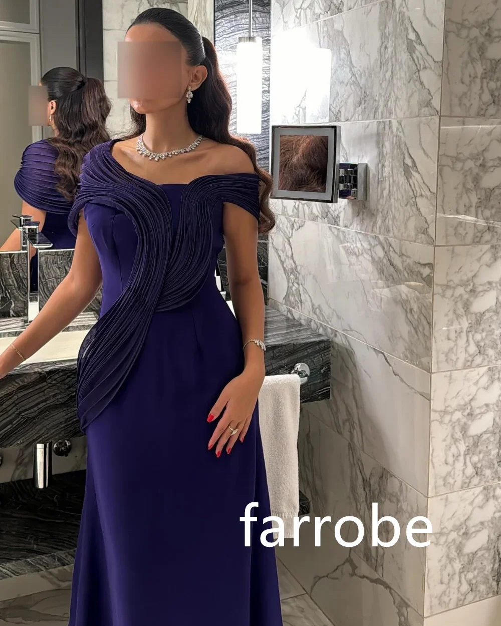 Customized Pastrol Jersey Pleat A-line Off-the-shoulder Long Dresses Prom Dresses Unisex Chinese Style Formal Casual Simple Retr