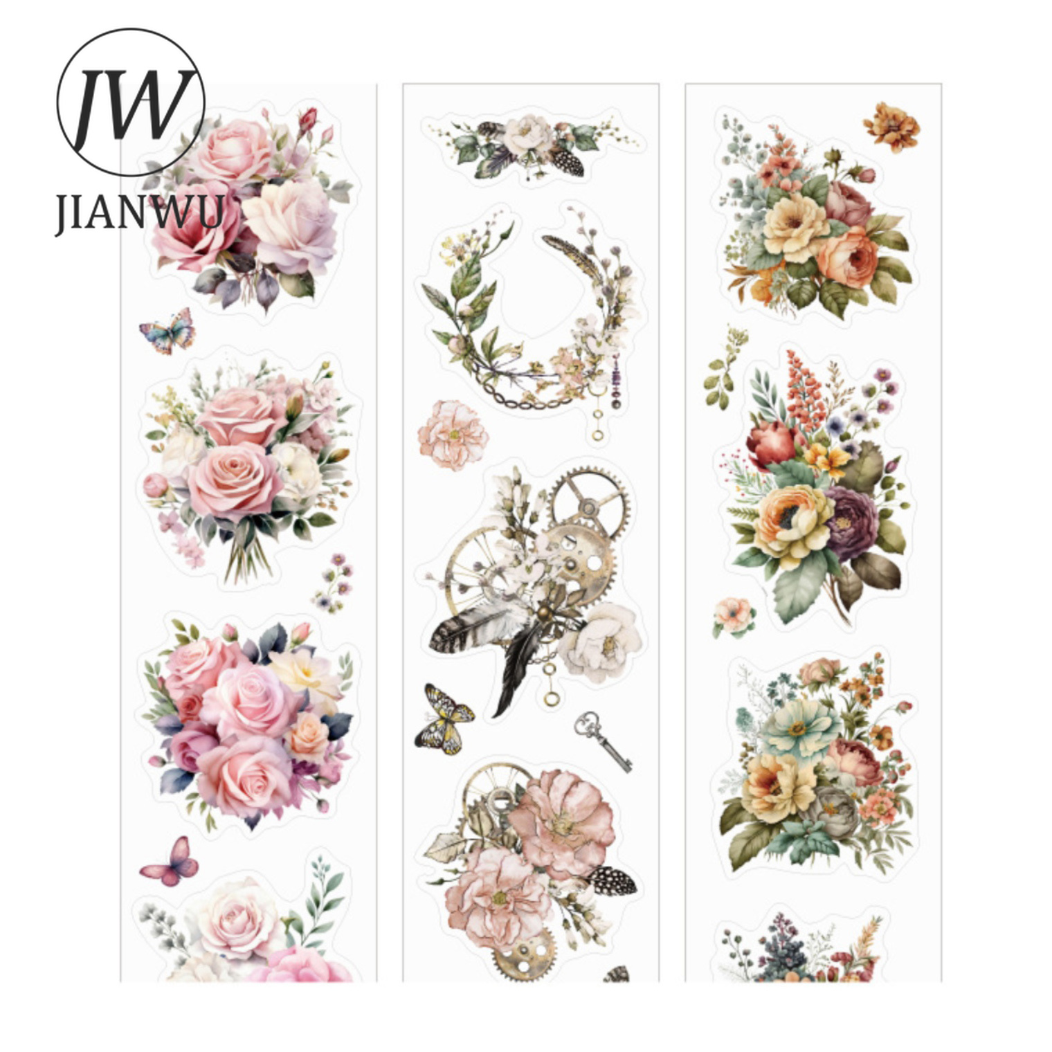 JIANWU 50 ミリメートル * 200 センチメートルカラフルな花束シリーズヴィンテージ植物花素材の装飾 PET テープクリエイティブ DIY ジャーナルコラージュ文具