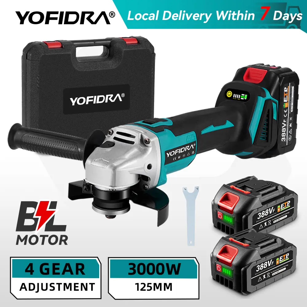 YOFIDRA 3000W 125mm Bürstenlosen Elektrischen Winkel Grinder Metall Holz Schleifen Polieren Schneiden Power Tool Für Makita Batterie pin