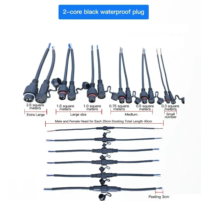 IP68 2 3 4 5 pines 0,3/0,75/1,5 cuadrado impermeable macho hembra Cable conector enchufe línea de extensión a tope conector de Cable LED para exteriores