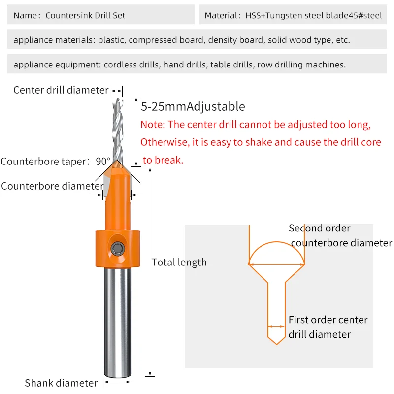 HUHAO 8Mm Vỏ Phản Bồn Rửa Mũi Cho Gỗ HSS Ốc Vít Countersinking Thực Tập Nghề Mộc Dụng Cụ