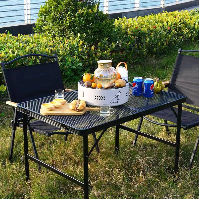 Camping Table Iron Mesh Folding Table Portable Outdoor Camping With Lifting Shelf Aluminium Alloy Dining Table