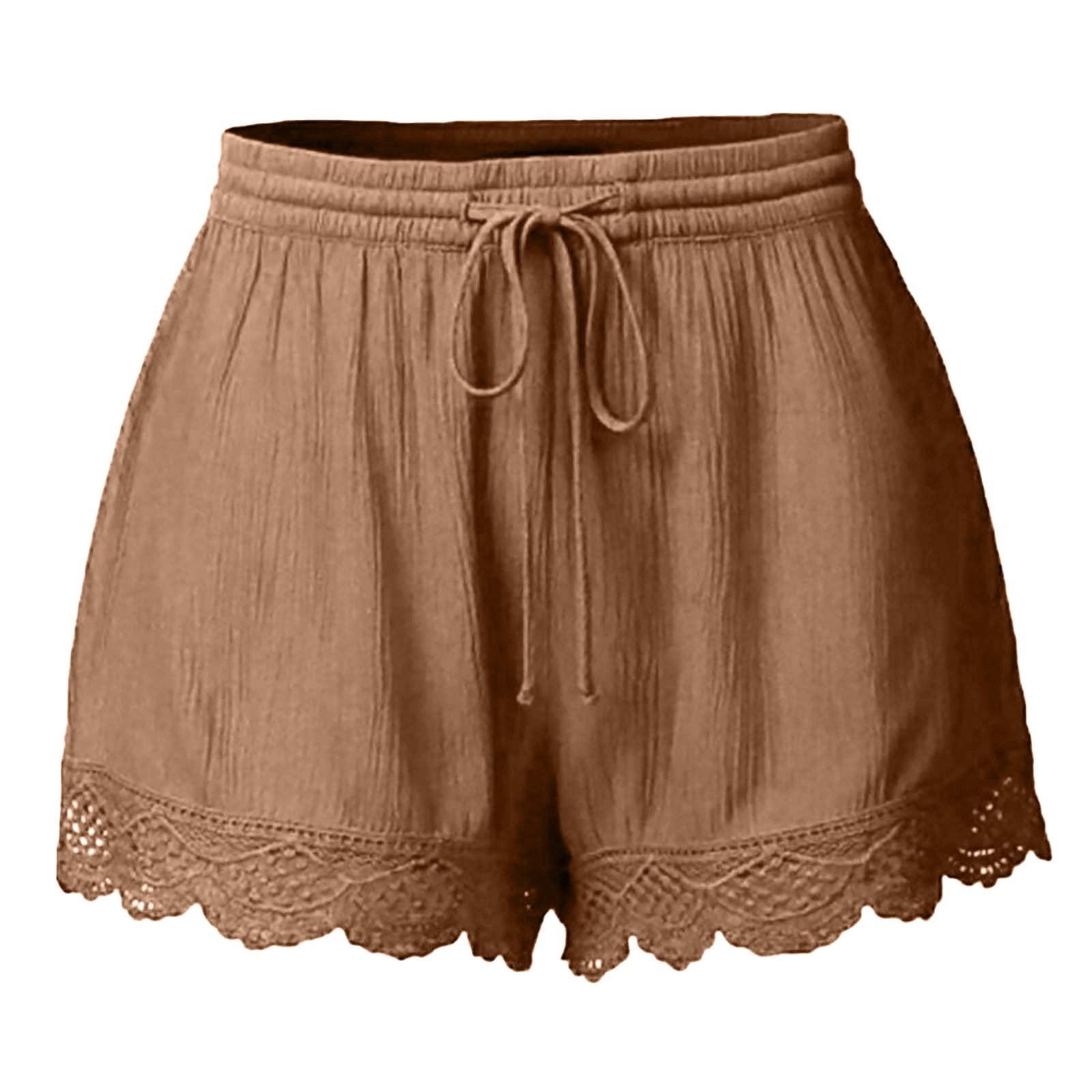 Ruffle Hem Shorts renda para mulheres, shorts casuais, plus size, cordão