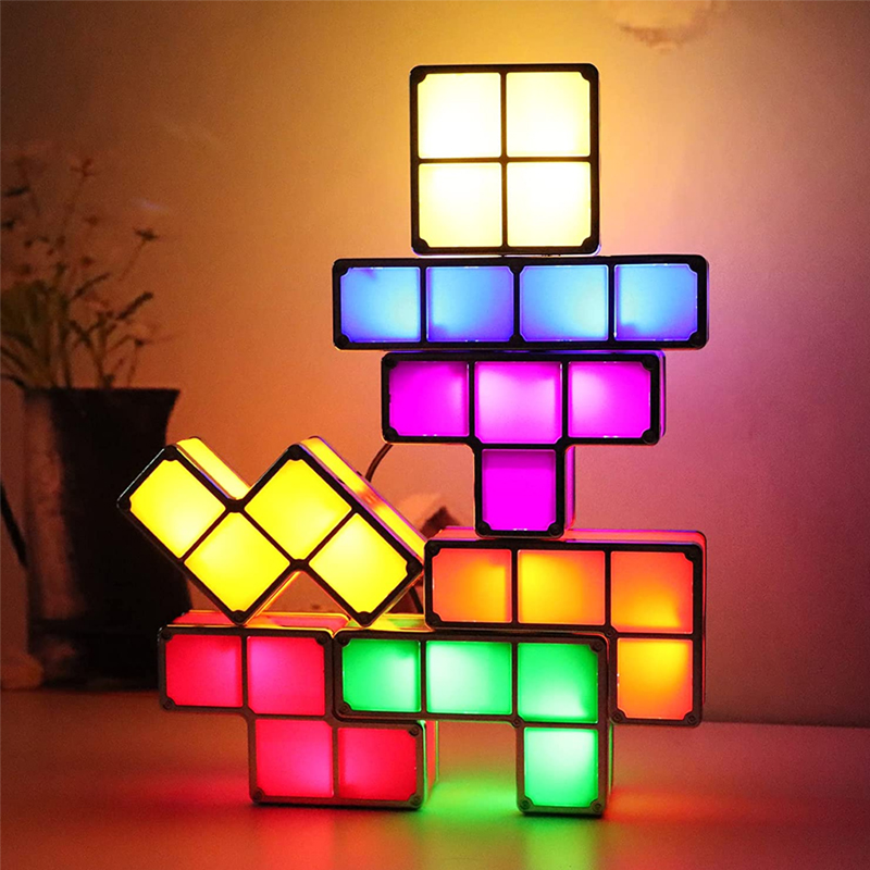 Veilleuse empilable bricolage Puzzle nouveauté LED 7 couleurs 3D Tangram lumière maison chambre lampe de bureau enfants adolescents cadeau d'anniversaire idéal