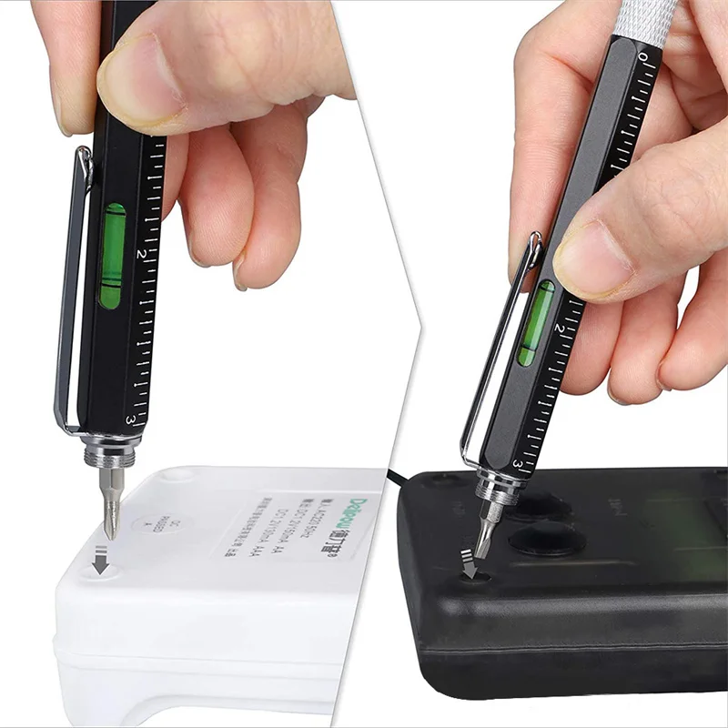 7 In1 Tiết Cầm Tay Bút Bi Dụng Cụ Đa Chức Năng Đo Kỹ Thuật Thước Vít Stylus Màn Hình Cảm Ứng Mức Độ Tinh Thần