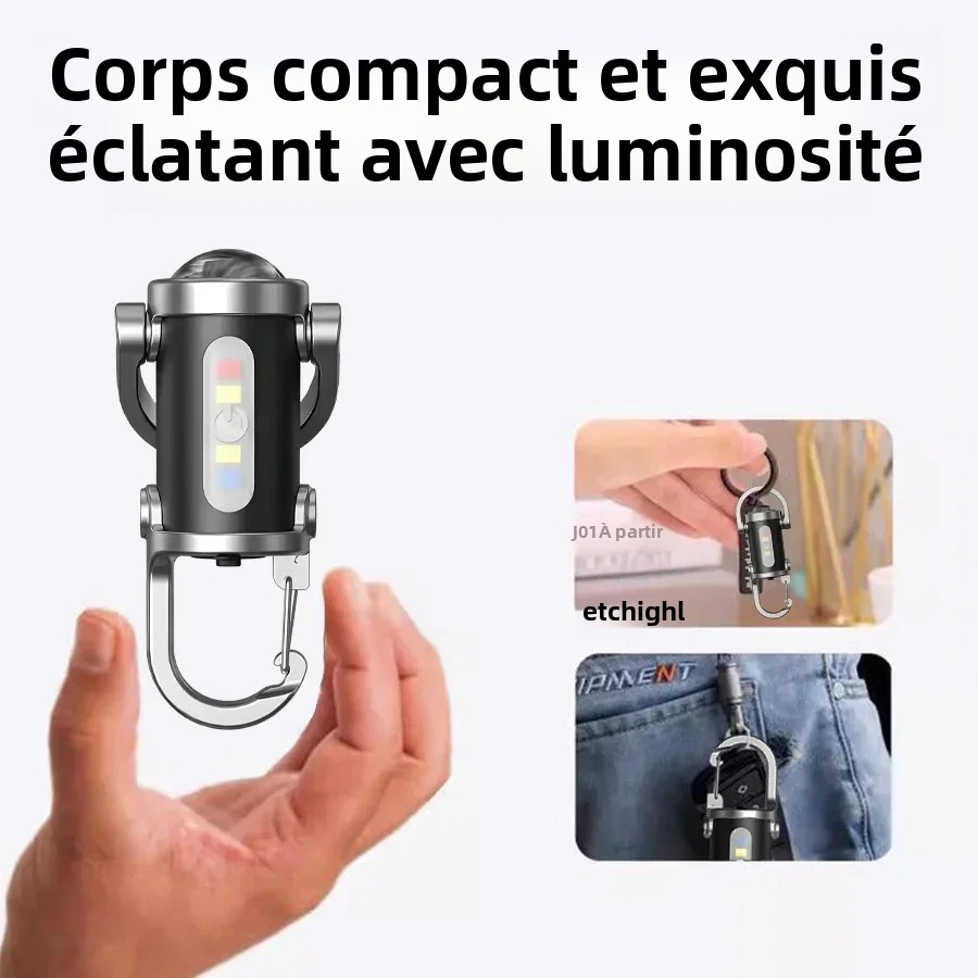 Mini lampe de poche porte-clés Portable multifonction COB, lampe de travail, 6 Modes, lumière d'urgence Rechargeable pour la marche, la recherche et la randonnée
