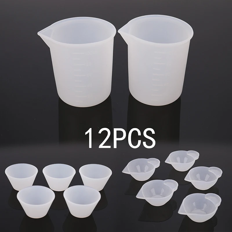 12 Uds tazas medidoras de mezcla de silicona molde de resina UV Kit de herramientas de joyería de fundición DIY