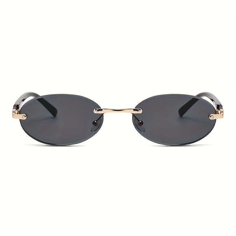 Oval Frameless Women'S Fashion Glasses Metal Frame Hip-Hop Trendy Style for Decorative Eyewear