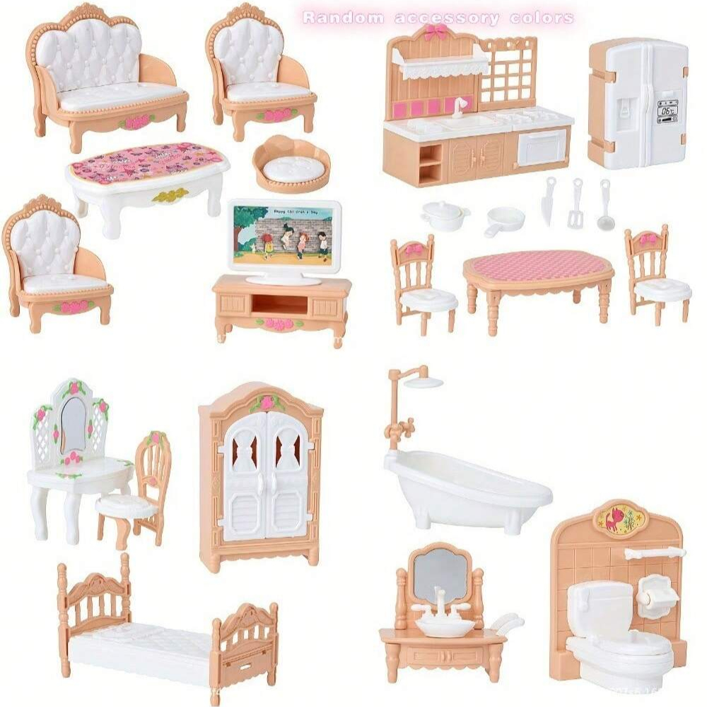 Juego de muebles en miniatura 1:12 para casa de muñecas, dormitorio, sala de estar, cocina, accesorios de baño, regalo perfecto para vacaciones