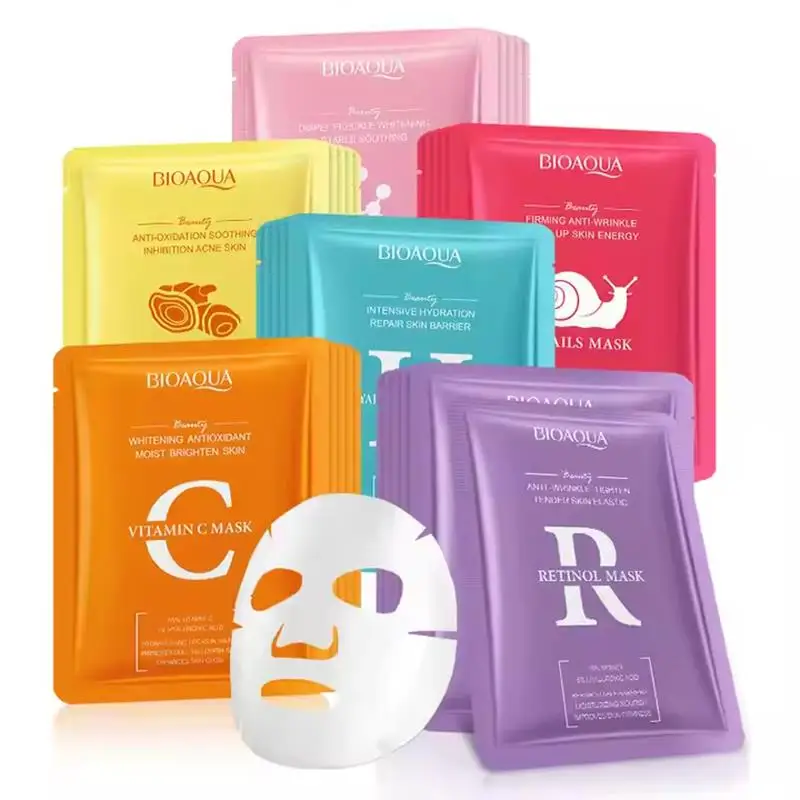 5/10 pçs bioaqua caracol ácido hialurônico retinol máscara facial cuidados com a pele hidratante endurecimento máscaras faciais para cuidados com a pele do rosto