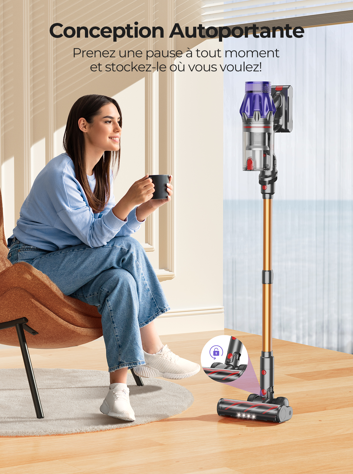 Laresar-Aspirateur sans fil V7, 500W, puissance d'aspiration 50KPA, appareil ménager intelligent, tasse à poussière, batterie perfective