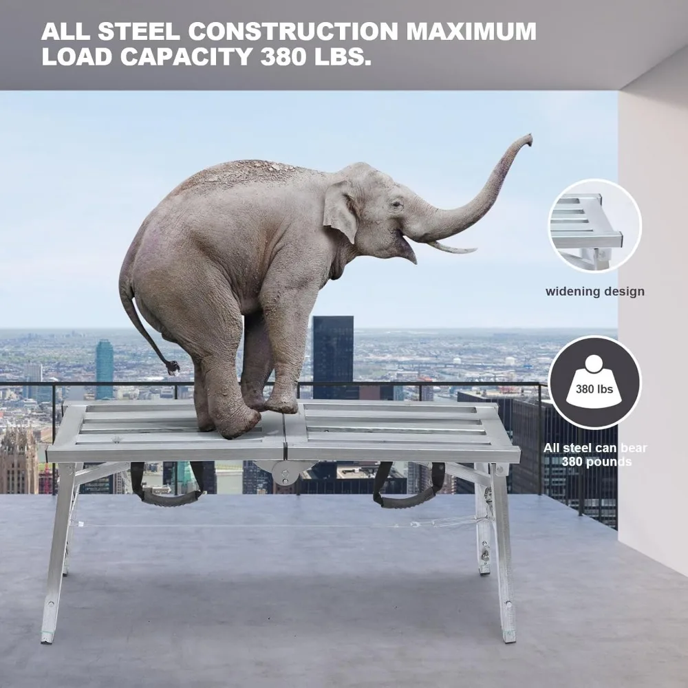 Work Platform Adjustable Height Steel Portable Scaffolding Platform 380 LBS Load Capacity 38''X12 Folding Step Ladder Drywall Pa