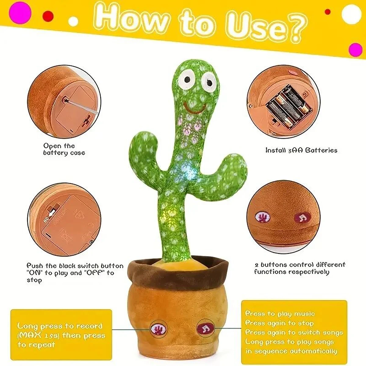 1pc-Dancing Talking Cactusของเล่นสําหรับเด็กทารกและเด็กหญิง,ร้องเพลงเลียนแบบการบันทึกซ้ําสิ่งที่คุณพูด Sunny Cactus Up Plus