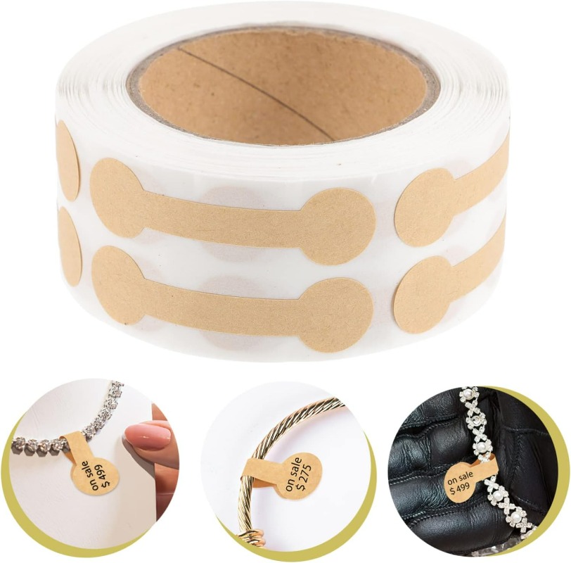 500/1000 個ポータブルジュエリー値札ブラウン自己粘着バーベルステッカー DIY ネックレスツールリングブレスレット出品者包装