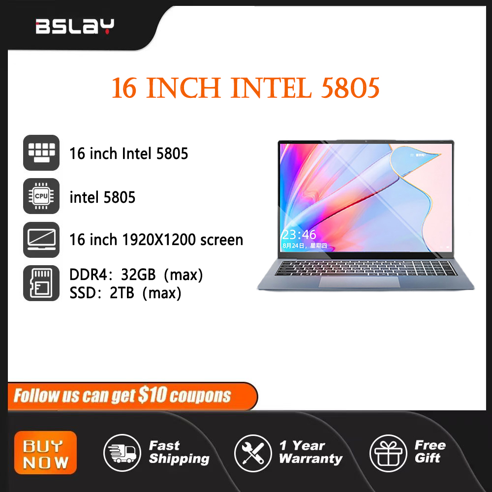 16 inch laptop Intel 5805 DDR4 Window11 32 RAM 2TB SSD HDMI HD camera 8-core 16 thread portable computer
