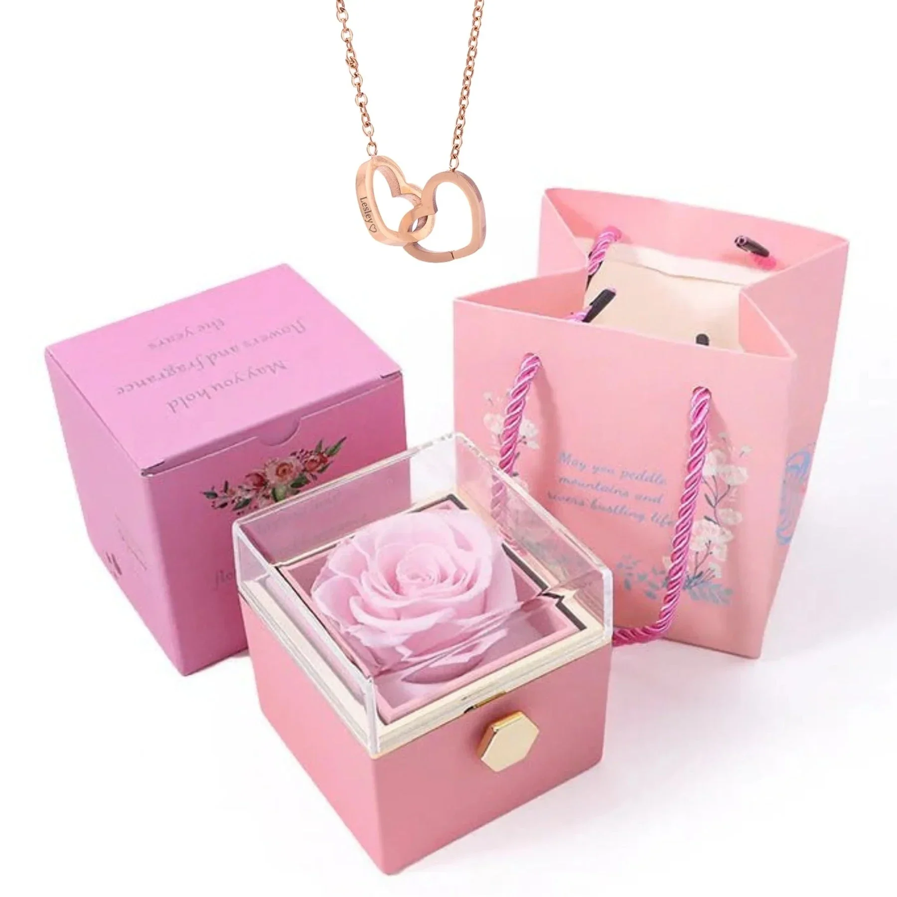PolishedPlus Custom ชื่อสร้อยคอหัวใจเครื่องประดับหมุน Rose กล่องจี้สําหรับผู้หญิงภรรยาวันวาเลนไทน์