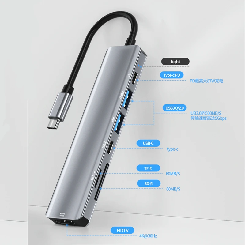 Hub USB C a 4K Compatible con HDMI USB 3,0 2,0 tipo C PD base de carga para MacBook iPad Samsung S10 Dex TV ratón teclado U disco