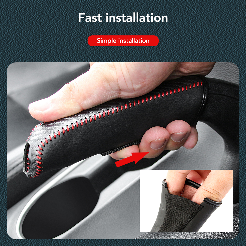 Carbon Fiber Car Leather Handbrake Cover Protective Sleeve Hand Brake Protection Car Interior Accessories