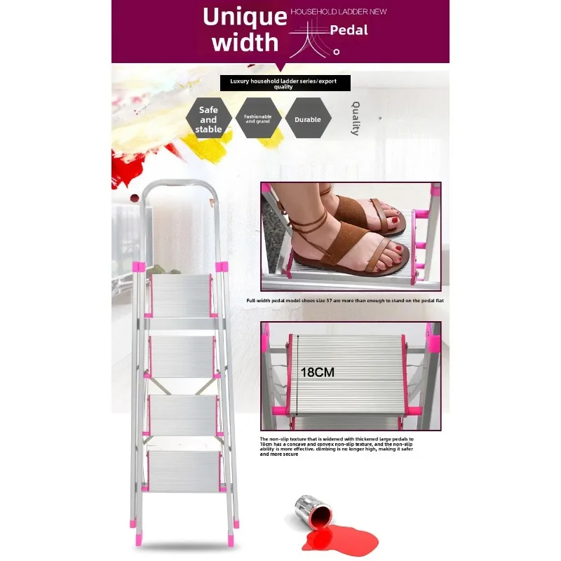 Aluminum Alloy Ladder, Household Folding Zigzag Ladder, Thickened Multifunctional Telescopic Ladder, Four or Five Step Project