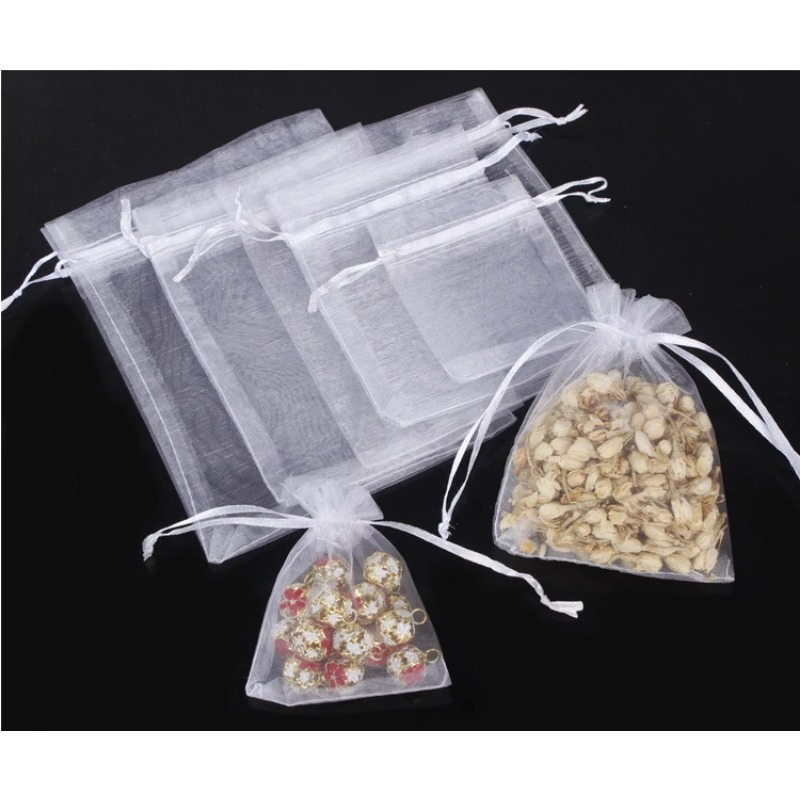 25 sacchetti trasparenti per bomboniere in organza, tasca per imballaggio, gioielli, caramelle, con coulisse, sacchetto in rete, compleanno, festa di nozze, piccolo sacchetto regalo