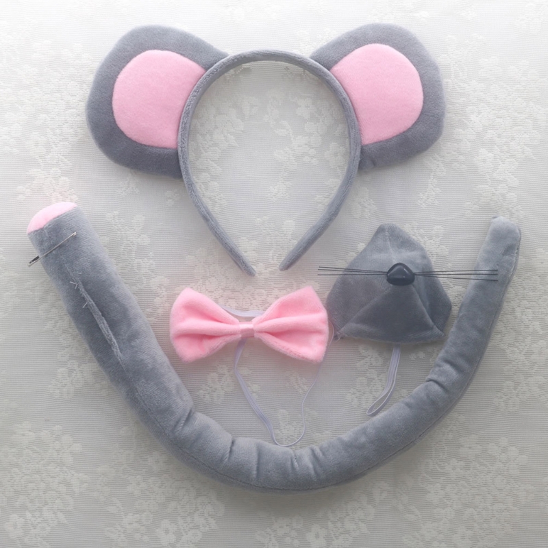 Conjunto disfraz ratón, diadema con orejas ratón, pajarita cola, guantes para nariz, falda tutú para niños,