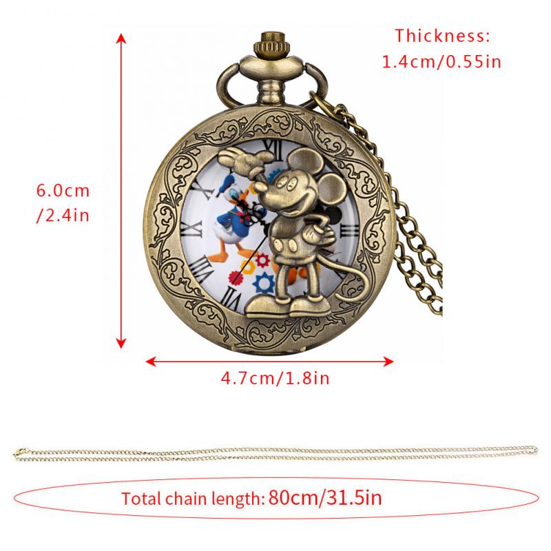 청동 애니메이션 시계 만화 만화 석영 주머니 시계 펜던트 FOB 80cm 목걸이/30cm 허리 후크 체인 골동품 시계 남성용