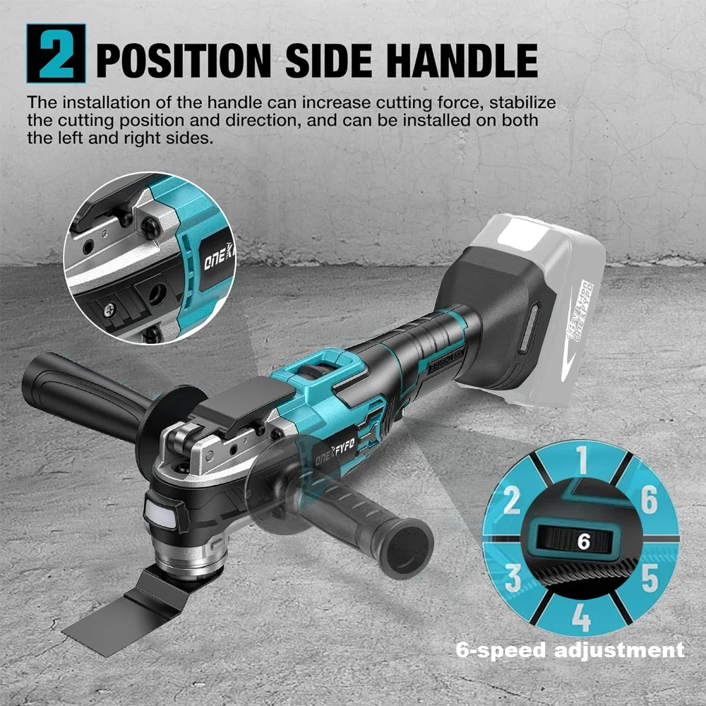 Cordless Oscillating Multi Tool 6 Gears Electric Cutting Polishing Trimming Renovator Machine for 18V Lithium-Ion Battery