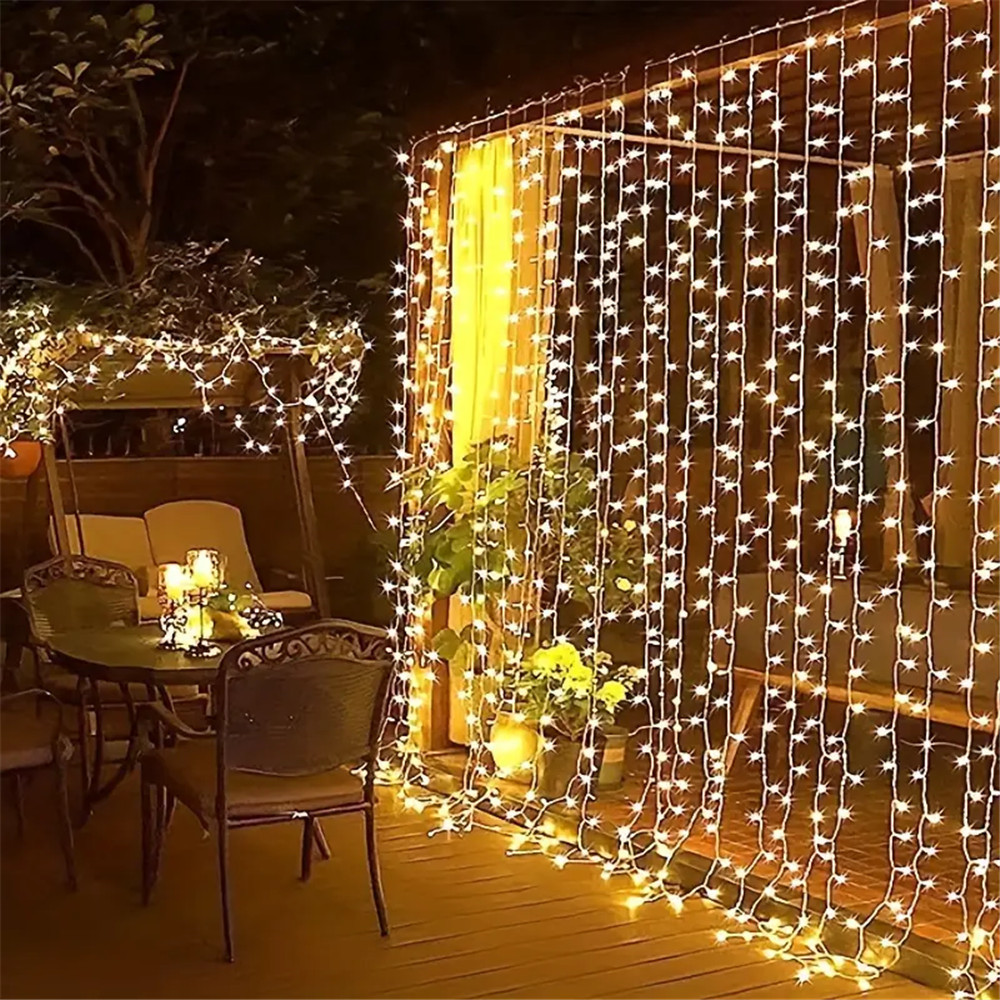 3/6 m LED Solar Vorhang Licht Außenterrasse Dekor Party Lichter Urlaub Dekor für Garten Fee Lichterketten Weihnachten 2024