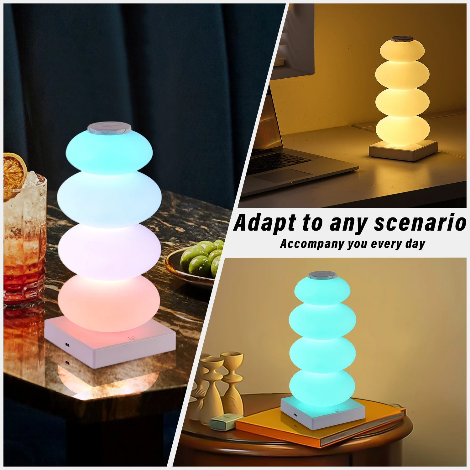 Mesita de noche para dormitorio, luz decorativa DIY, lámpara de mesa que cambia de color RGB, luz LED de 16 colores, Interruptor táctil, luz de paso múltiple