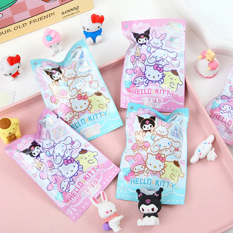 Sanrio borracha de borracha de desenho animado, 16/32 peças, estudantes kawaii, papelaria, kuromi, hello kitty, borracha 3d, ferramentas limpas, escola, presentes para crianças