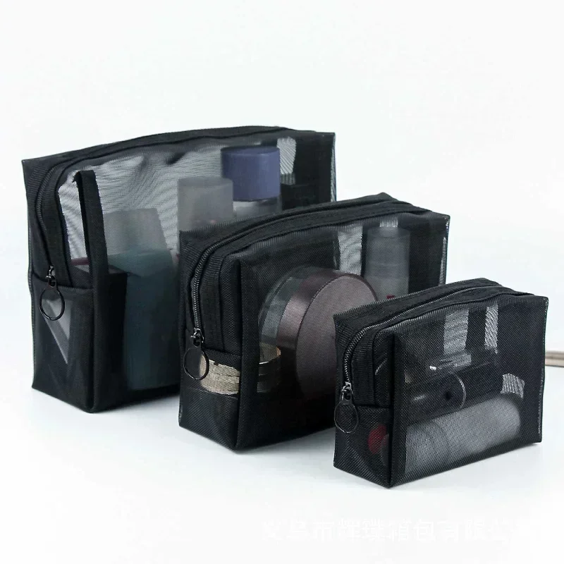 1 Uds. Bolsas de cosméticos transparentes de malla pequeñas y grandes bolsas de maquillaje negras transparentes para mujer organizador de artículos de tocador de viaje bolsa de almacenamiento de lápiz labial