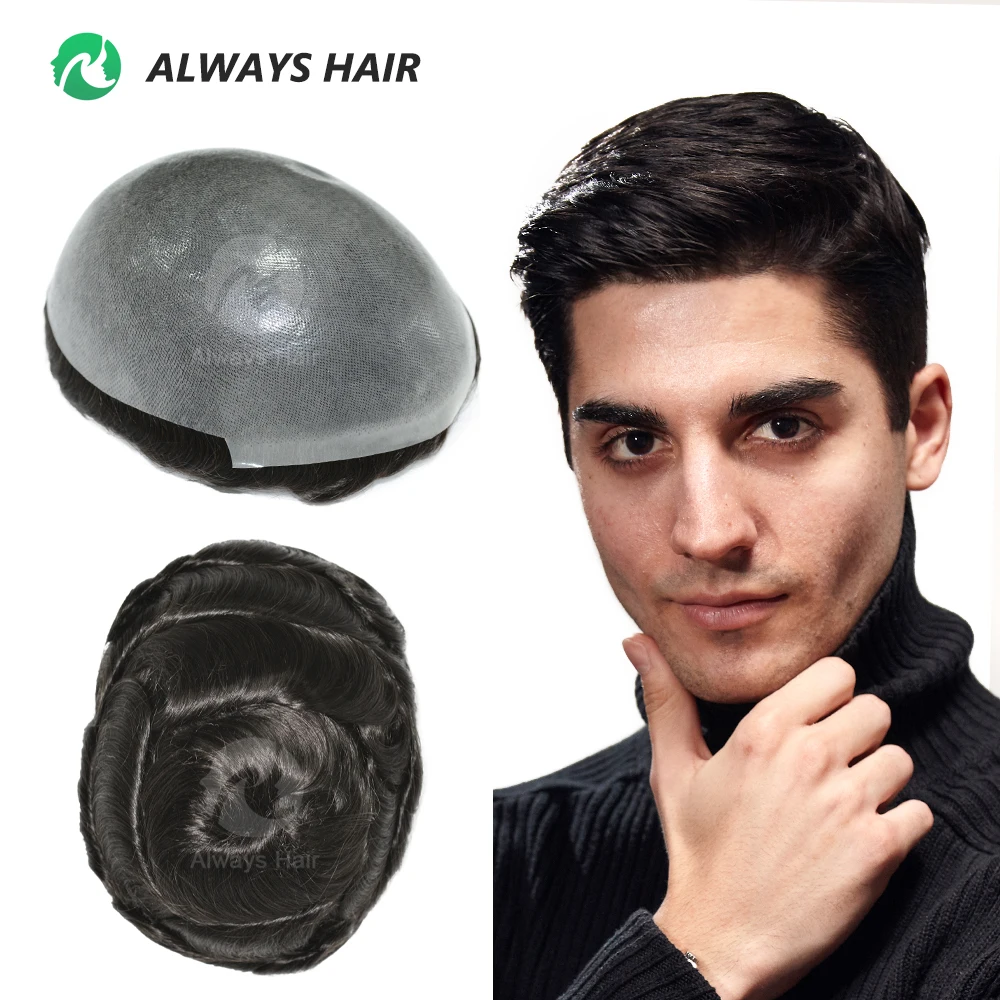 OS25-Pelucas de cabello indio peluquín de piel fina para hombre densidad del cabello 100% 110% 1/8 "V Loop Front & Knot sistema de prótesis de cabello liquidación