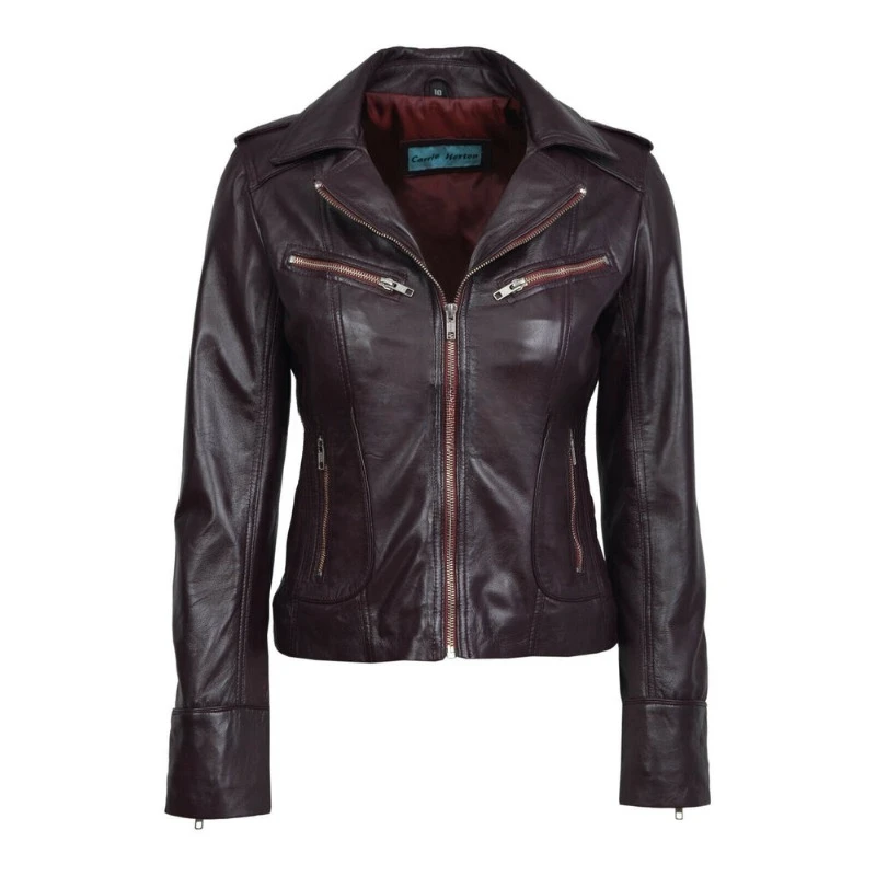 Damen Skinny Biker Mantel echte Schaffell echte Lederjacke Hand Handwerk