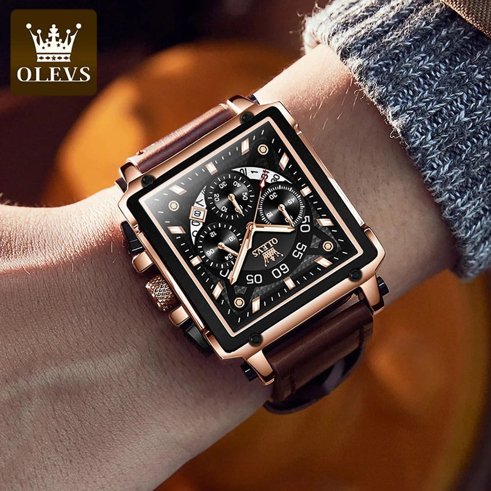 OLEVS, reloj de lujo para hombre, reloj cuadrado resistente al agua para hombre, reloj de pulsera luminoso de cuarzo de la mejor marca, reloj de moda para hombre, reloj de lujo original