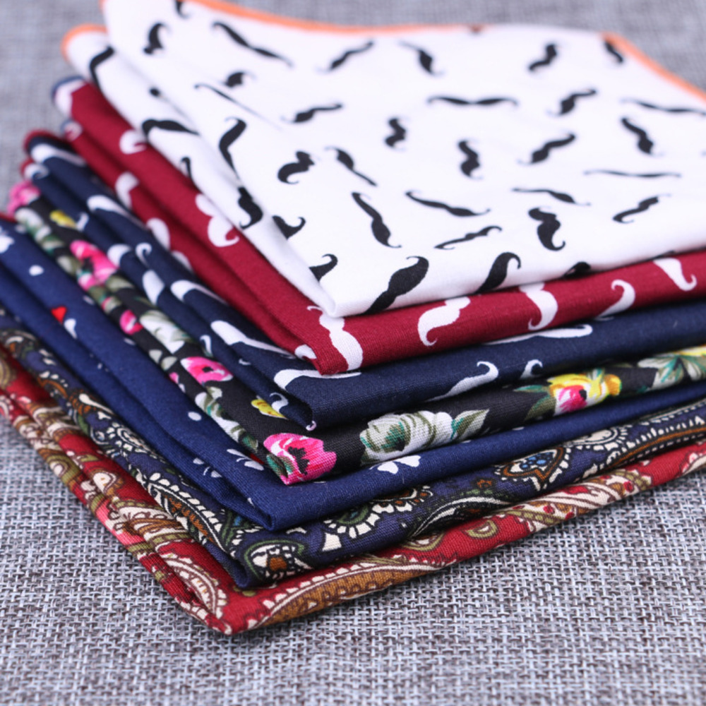 แฟชั่น Cotton Pocket Square Beard Paisley พิมพ์ผ้าเช็ดหน้าสีขาว Navy ผ้าขนหนูเล็ก Hanky Wedding หน้าอก Tie อุปกรณ์เสริม